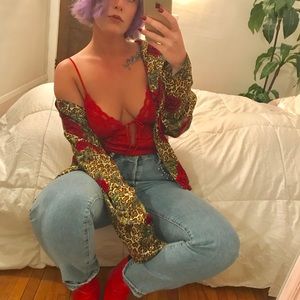 Vintage animal print satin blouse